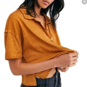 Free People  Weekend Rush Short Sleeve Henley T-Shirt Top RustCopper Medium